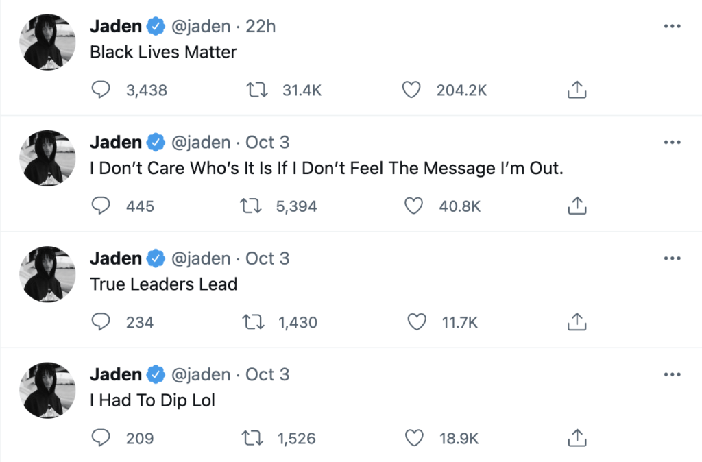 Twitter messages by Jaden Smith