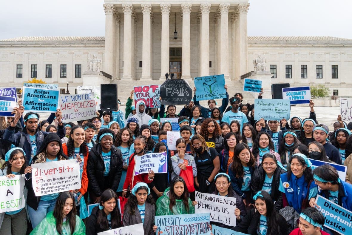 Demonstrators at a rally in support of affirmative action policies