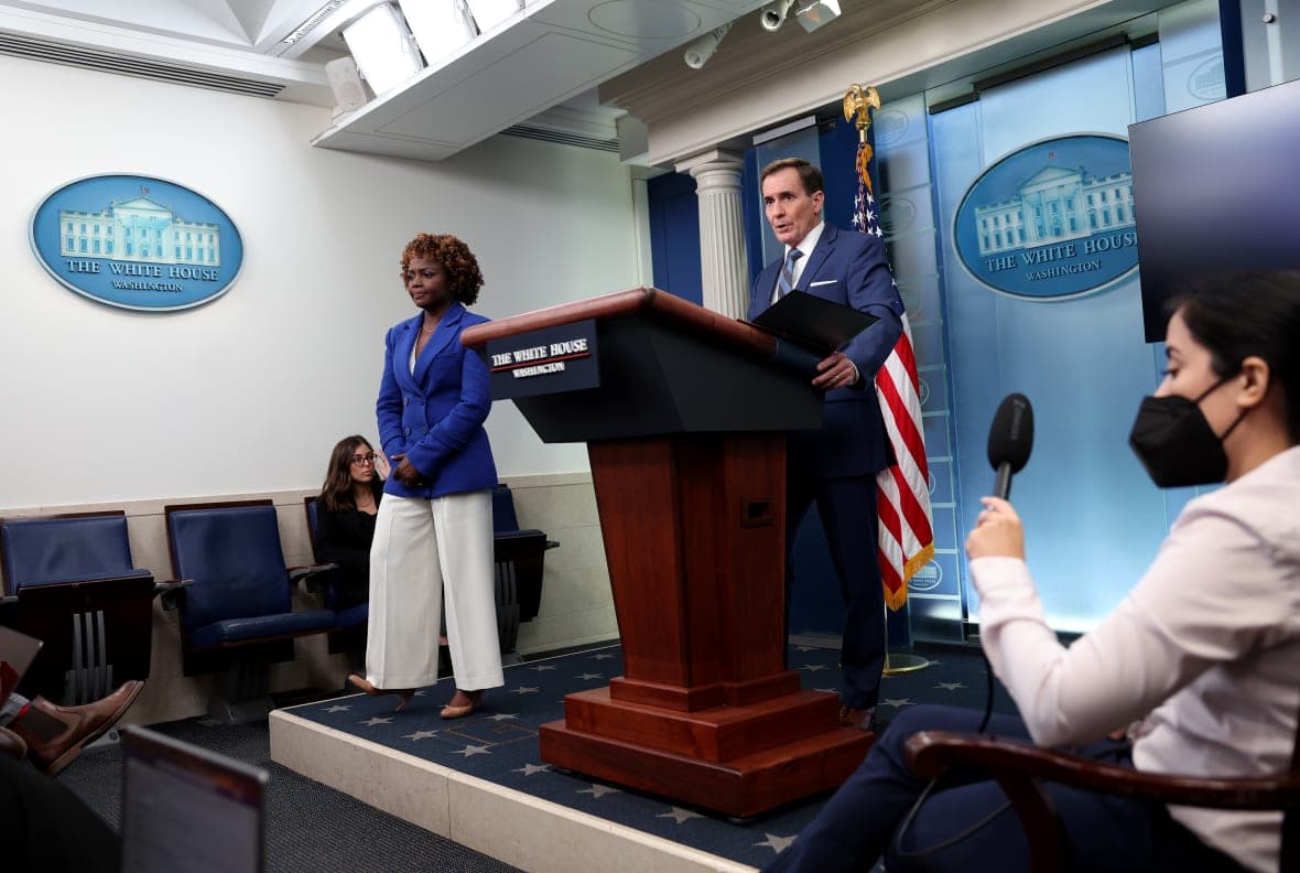 John Kirby, NSC Coordinator for Strategic Communications, and White House Press Secretary Karine Jean-Pierre