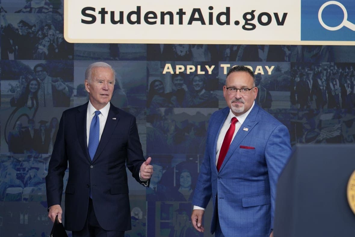 President Joe Biden and Education Secretary Miguel Cardona