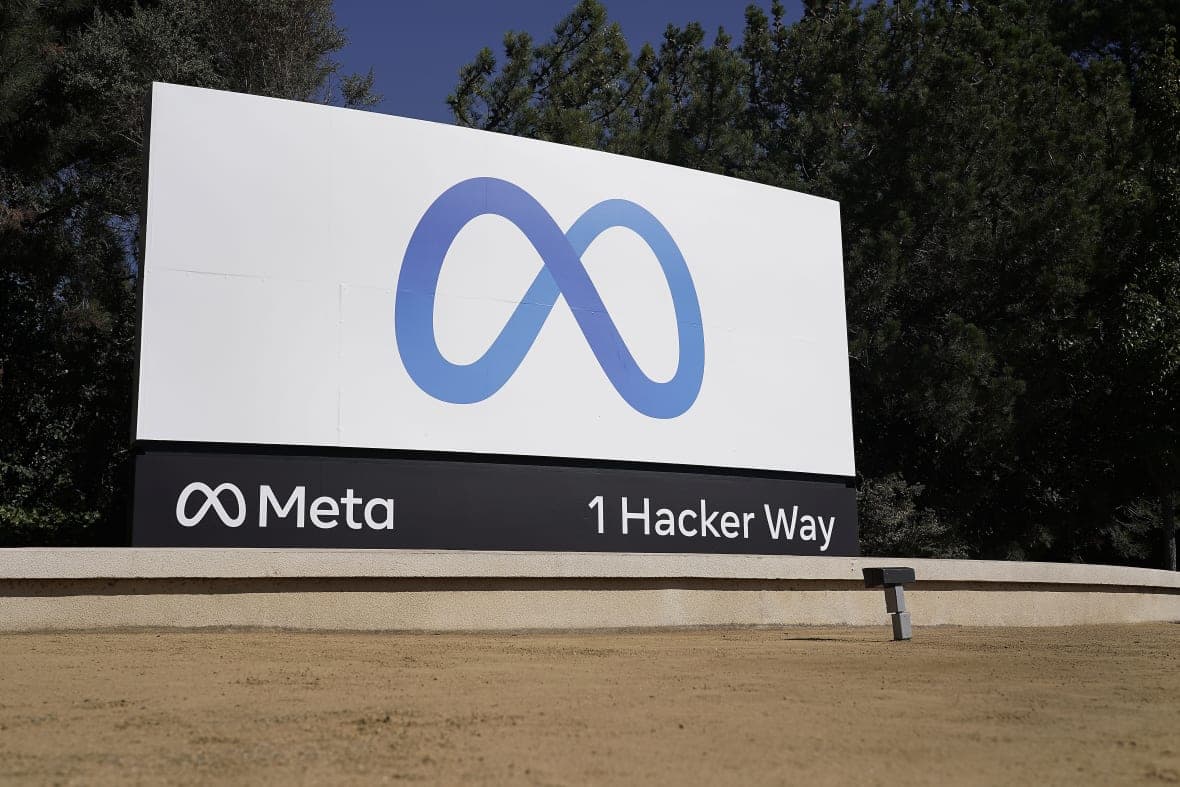Facebook’s Meta logo sign at the company headquarters