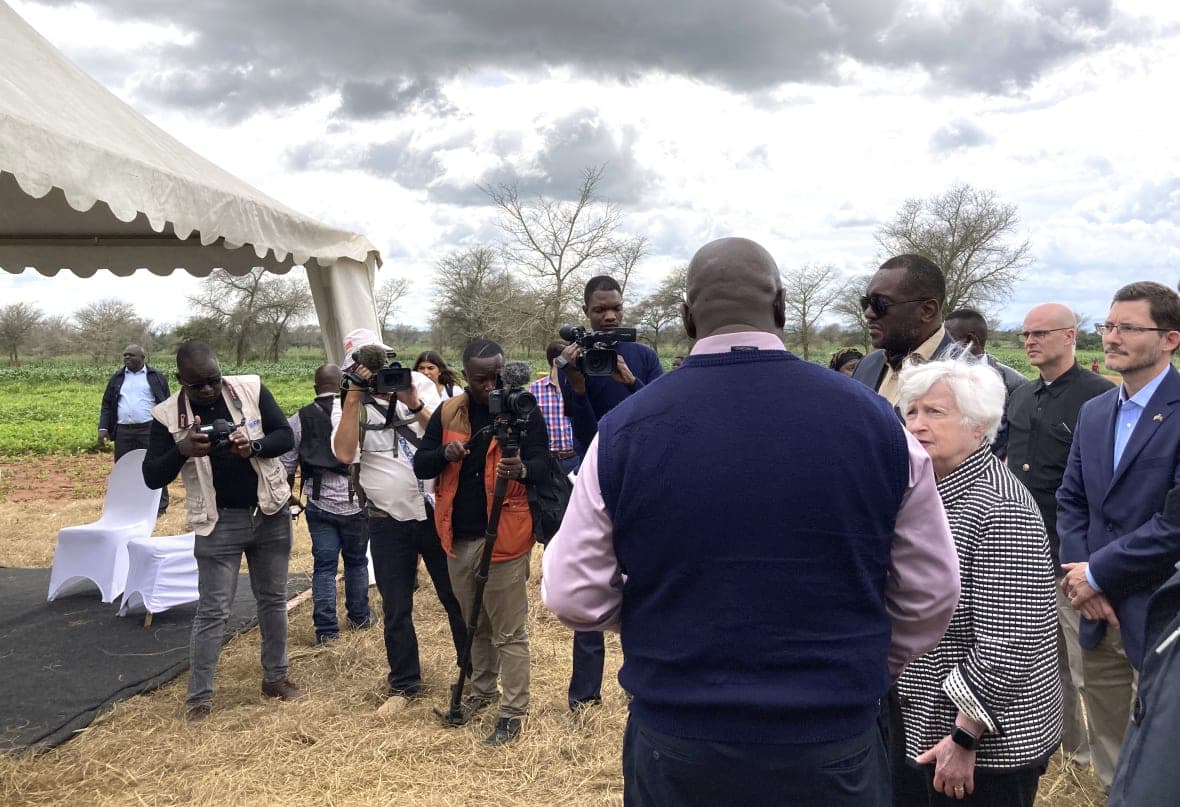Treasury Secretary Janet Yellen visits a small-holding farm in Chongwe, Zambia
