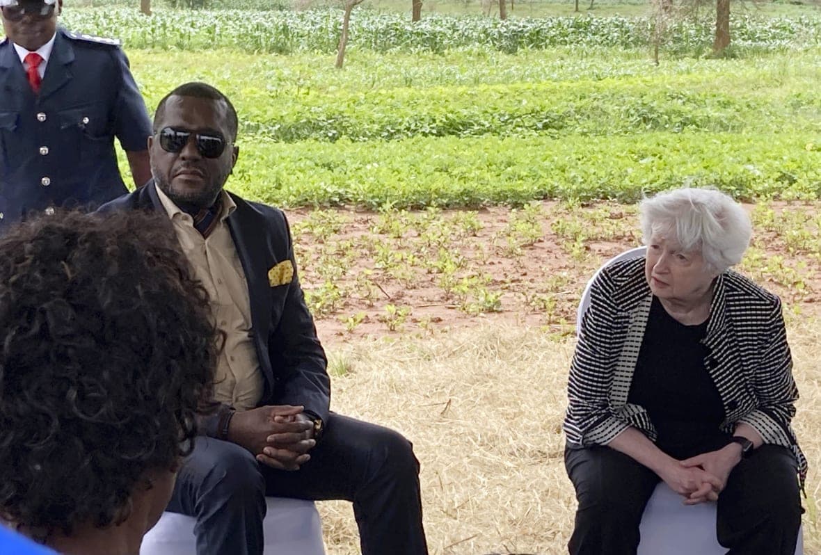 Treasury Secretary Janet Yellen visits a small-holding farm in Chongwe, Zambia