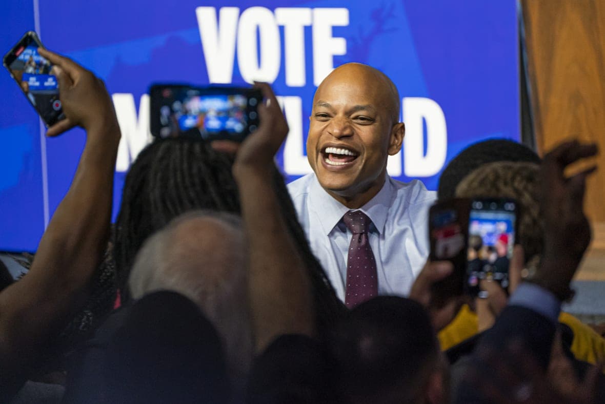 Democratic gubernatorial candidate Wes Moore greets supporters
