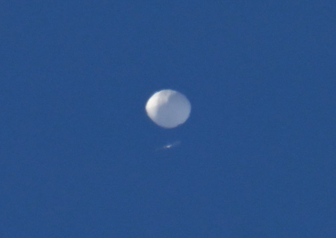 A Chinese spy balloon in flight