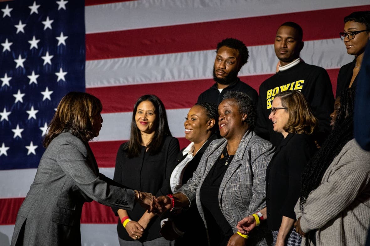 Vice President Kamala Harris greets attendees at an event