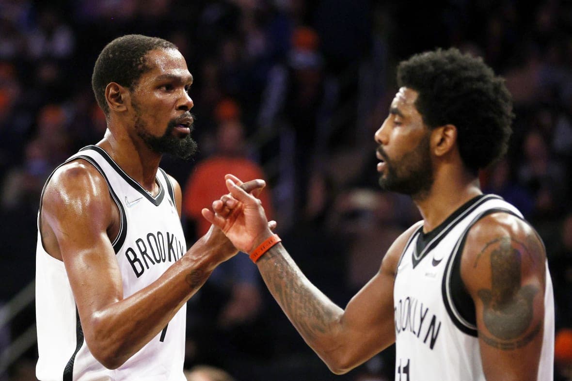 Kevin Durant and Kyrie Irving of the Brooklyn Nets