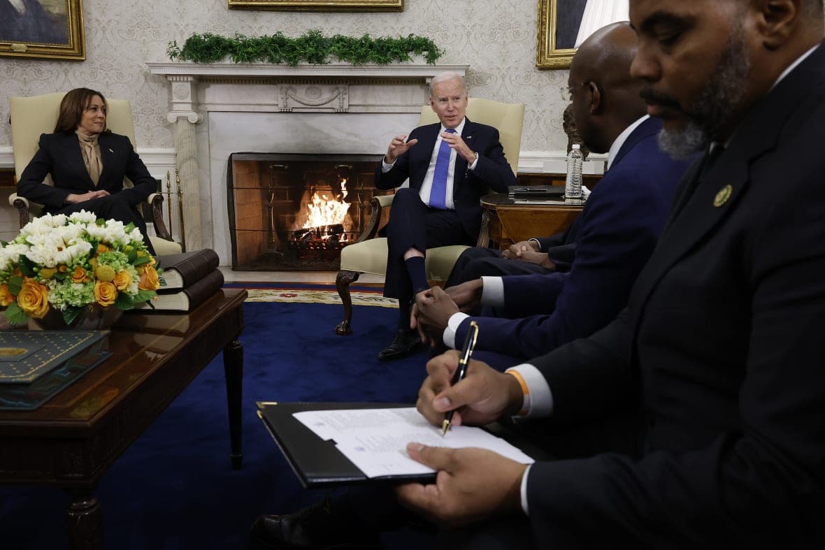 Vice President Kamala Harris and President Joe Biden meet with Sen. Raphael Warnock and Rep. Steven Horsford