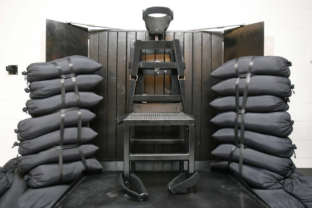 A chair sits in the execution chamber at the Utah State Prison