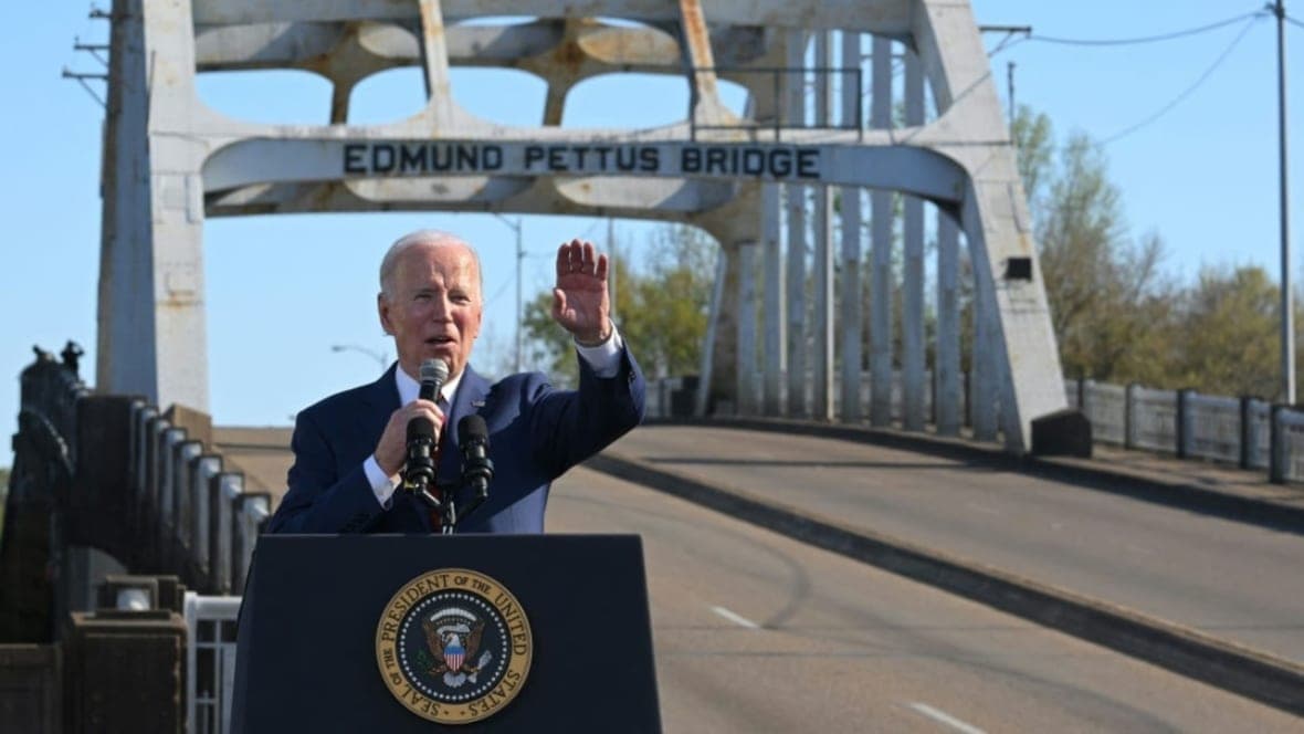 President Joe Biden at the Edmund Pettus Bridge in Selma, Alabama