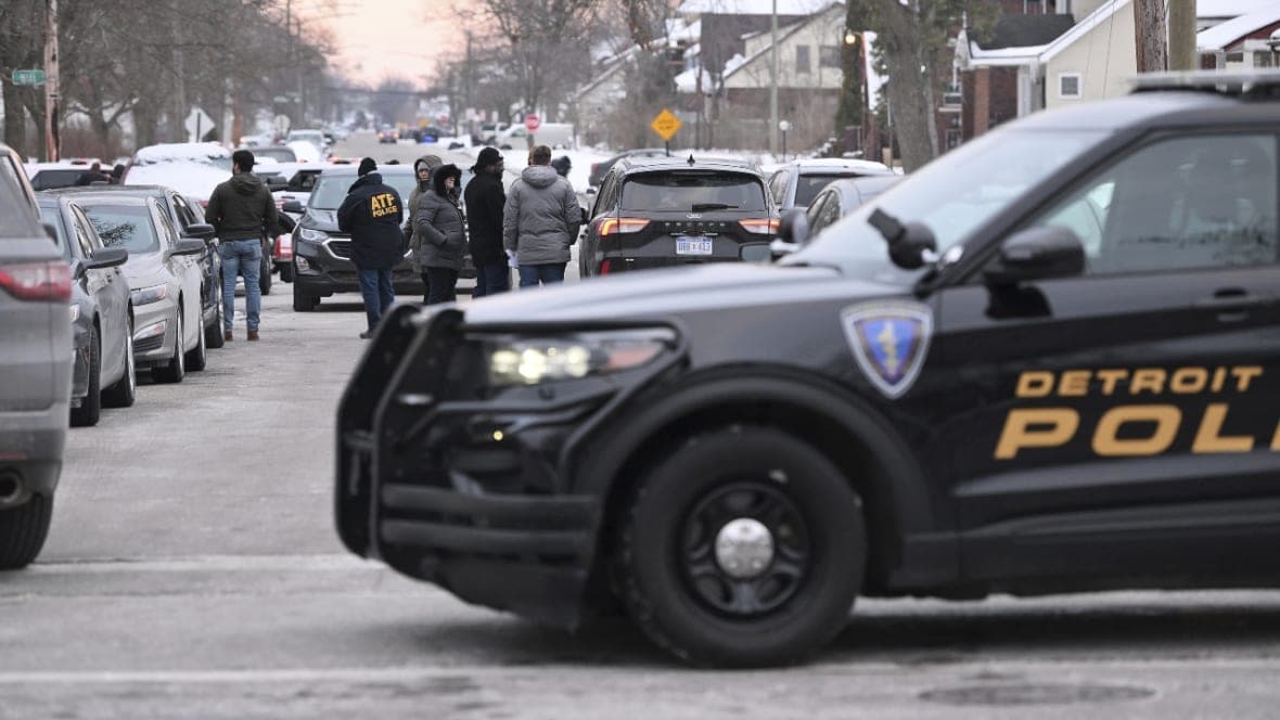 The Detroit Police Department, Michigan State Police and federal ATF Bureau work a crime scene in Detroit