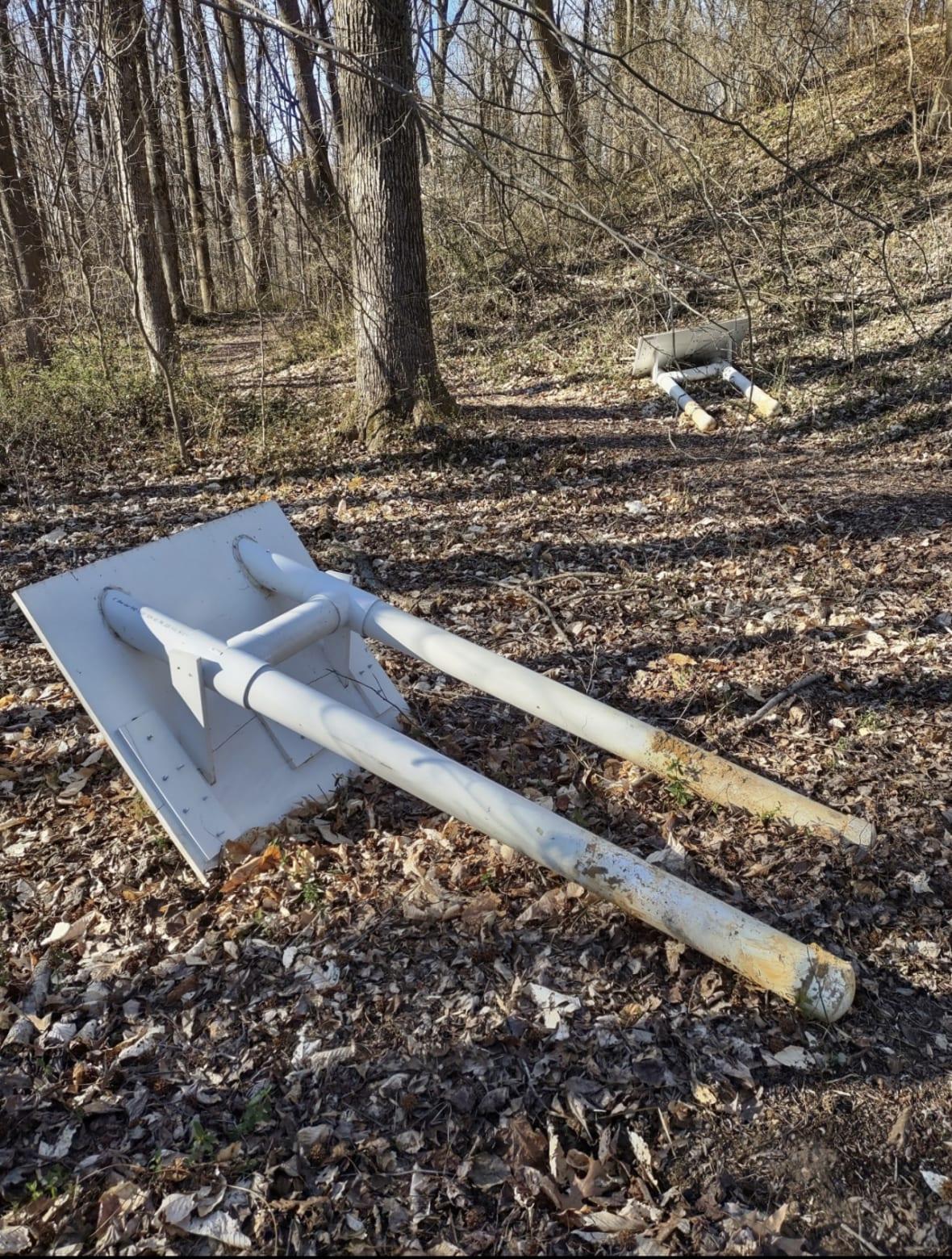 Two display stands along the Iron Hill Museum & Science Center’s African American history trail that were knocked over