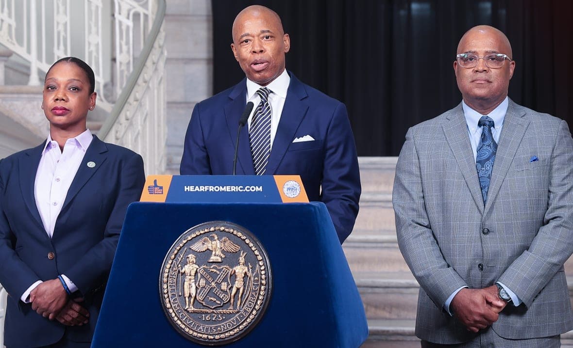 New York City Police Department Commissioner Keechant Sewell  and New York City Mayor Eric Adams
