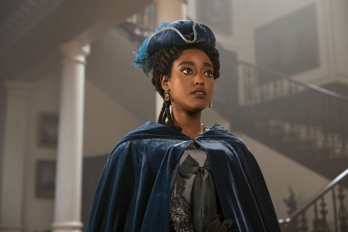 Actor Arsema Thomas in “Queen Charlotte: A Bridgerton Story”