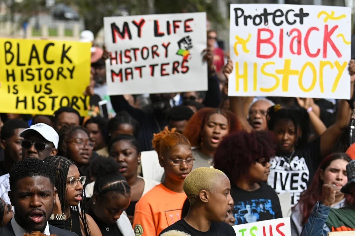 Demonstrators protest Florida's plan to eliminate Advanced Placement courses on Black studies in high schools