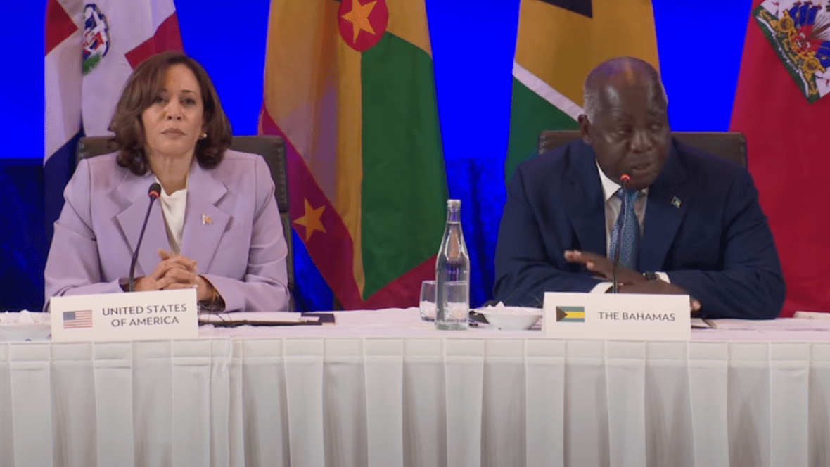 Vice President Kamala Harris and Bahamas Prime Minister Philip Davis
