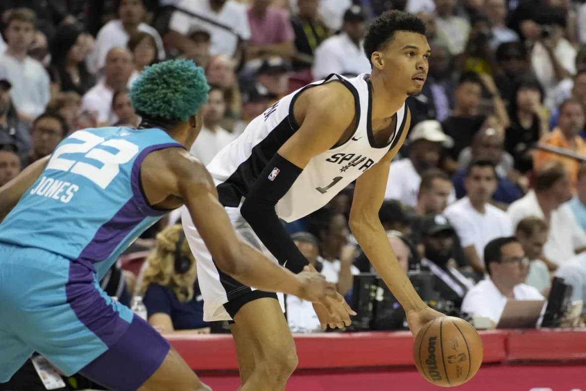 San Antonio Spurs’ Victor Wembanyama drives against Charlotte Hornets' Kai Jones