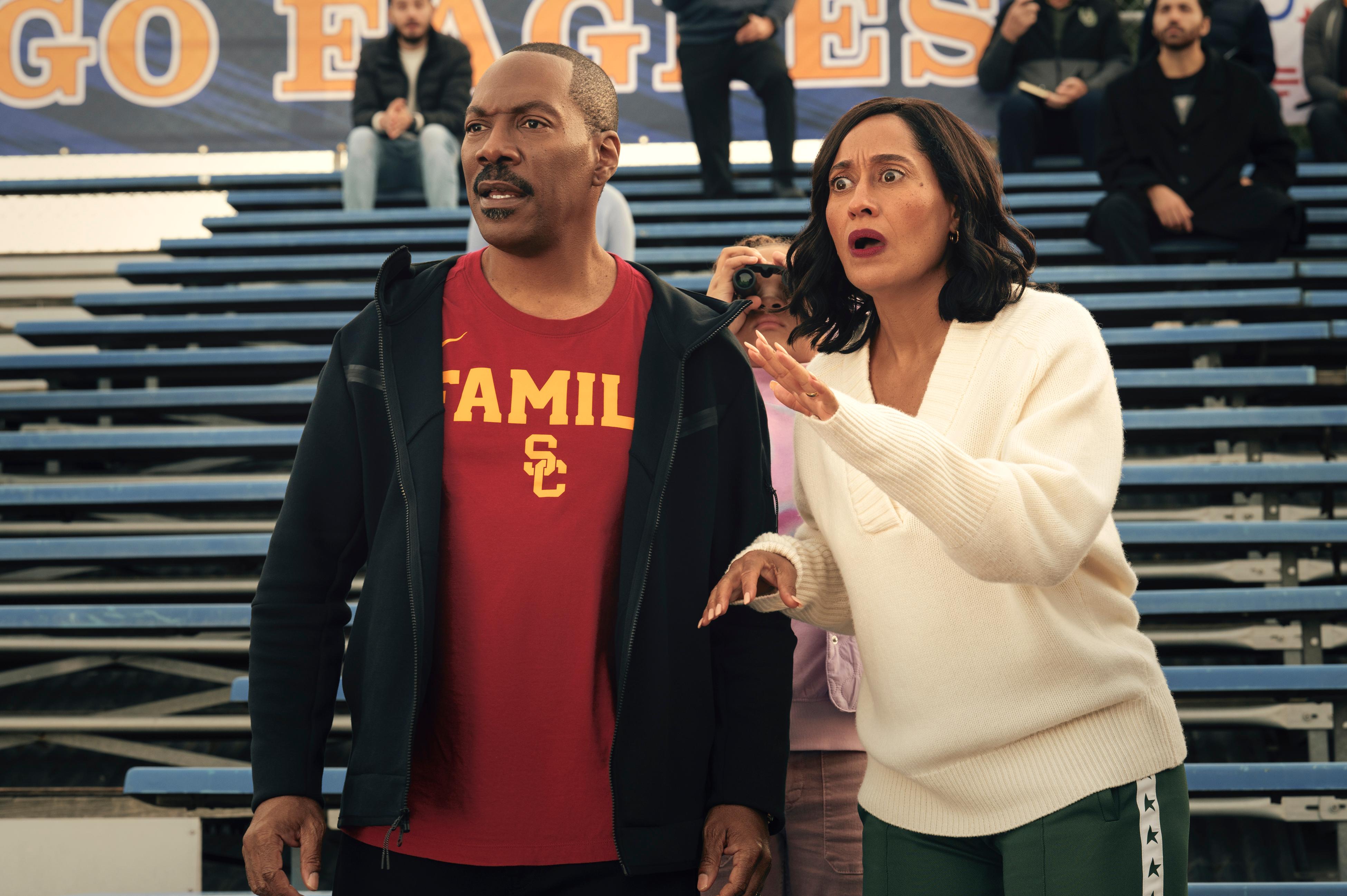 Actors Eddie Murphy and Tracee Ellis Ross in “Candy Cane Lane”