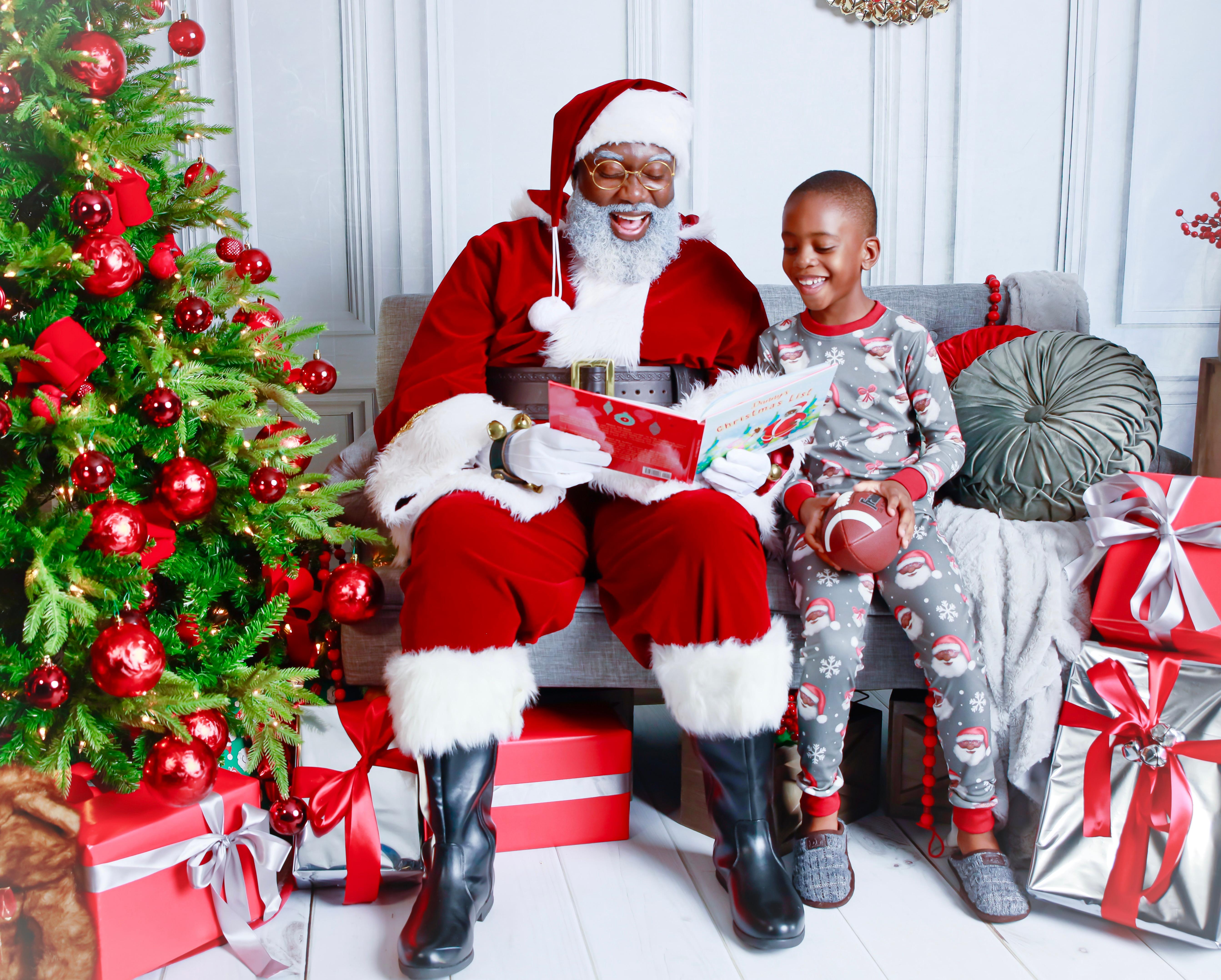 Black Santa, The Black Santa Houston, Black Santa Claus performer, professional Black Santa, Black Christmas characters, Black Christmas family pajamas, 25 Days of Holiday, Magan Butler-Coleman, Kelvin Douglas, theGrio.com