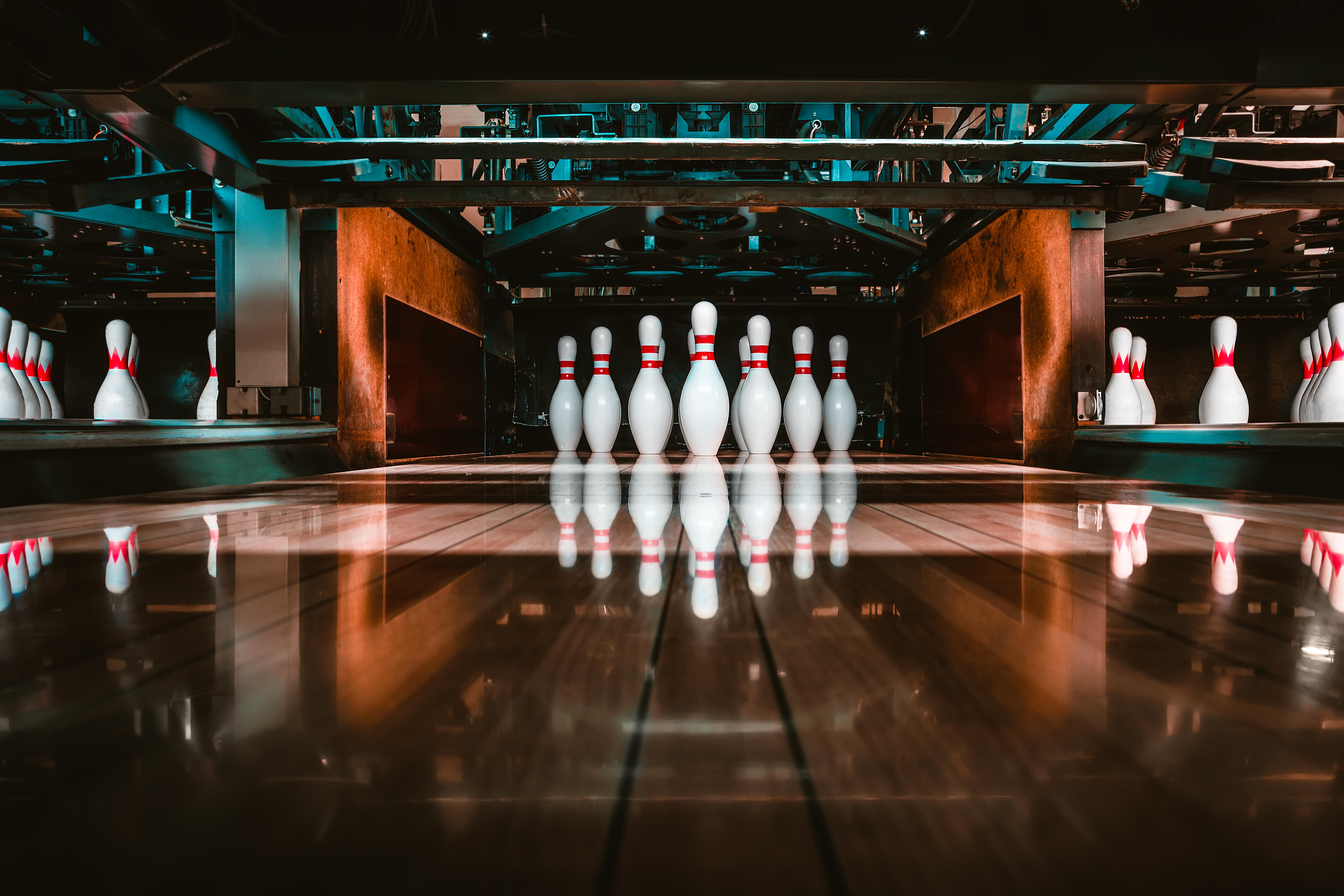A bowling lane with pins