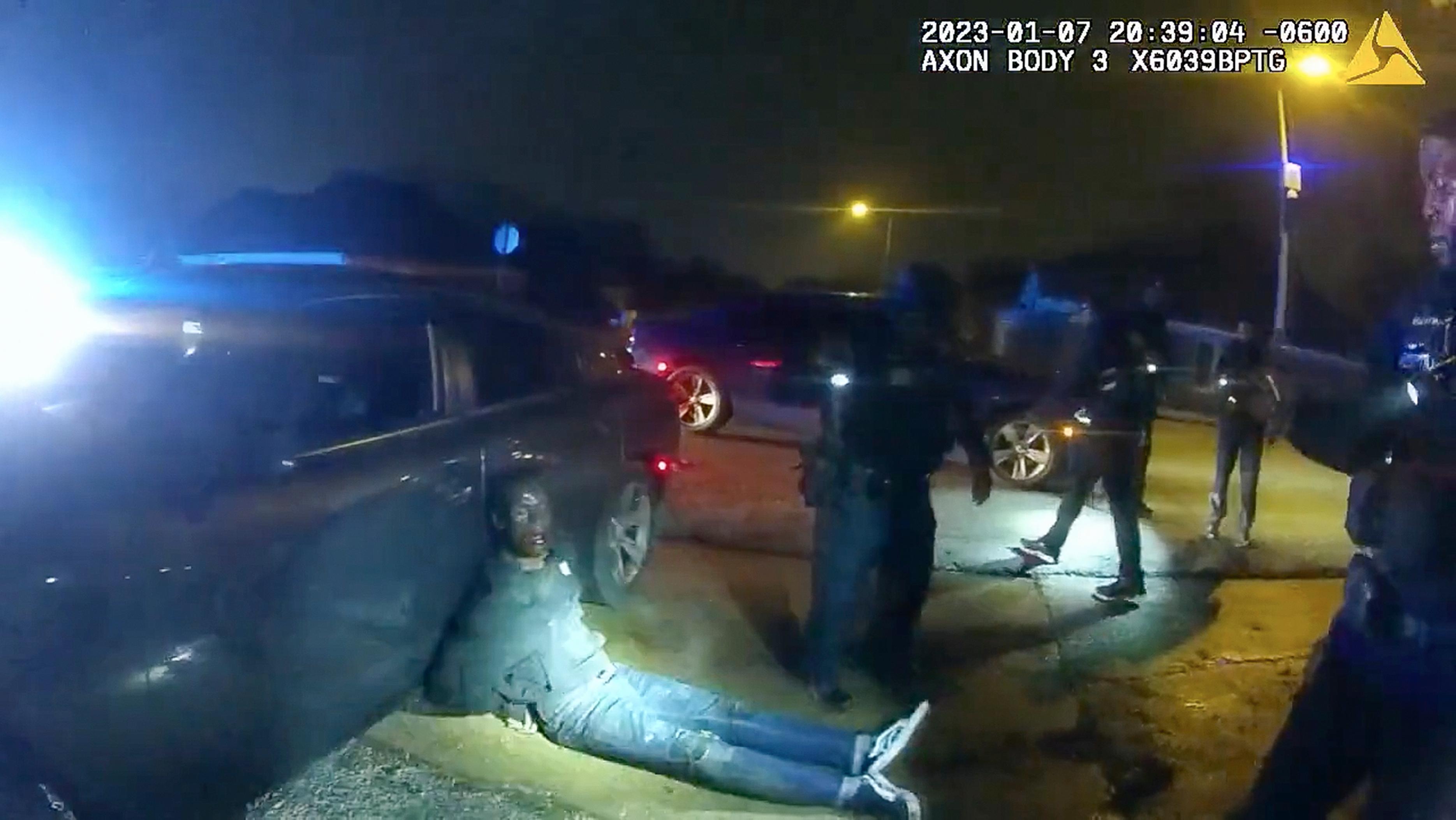 Tyre Nichols leans against a car after a brutal attack by five Memphis police officers