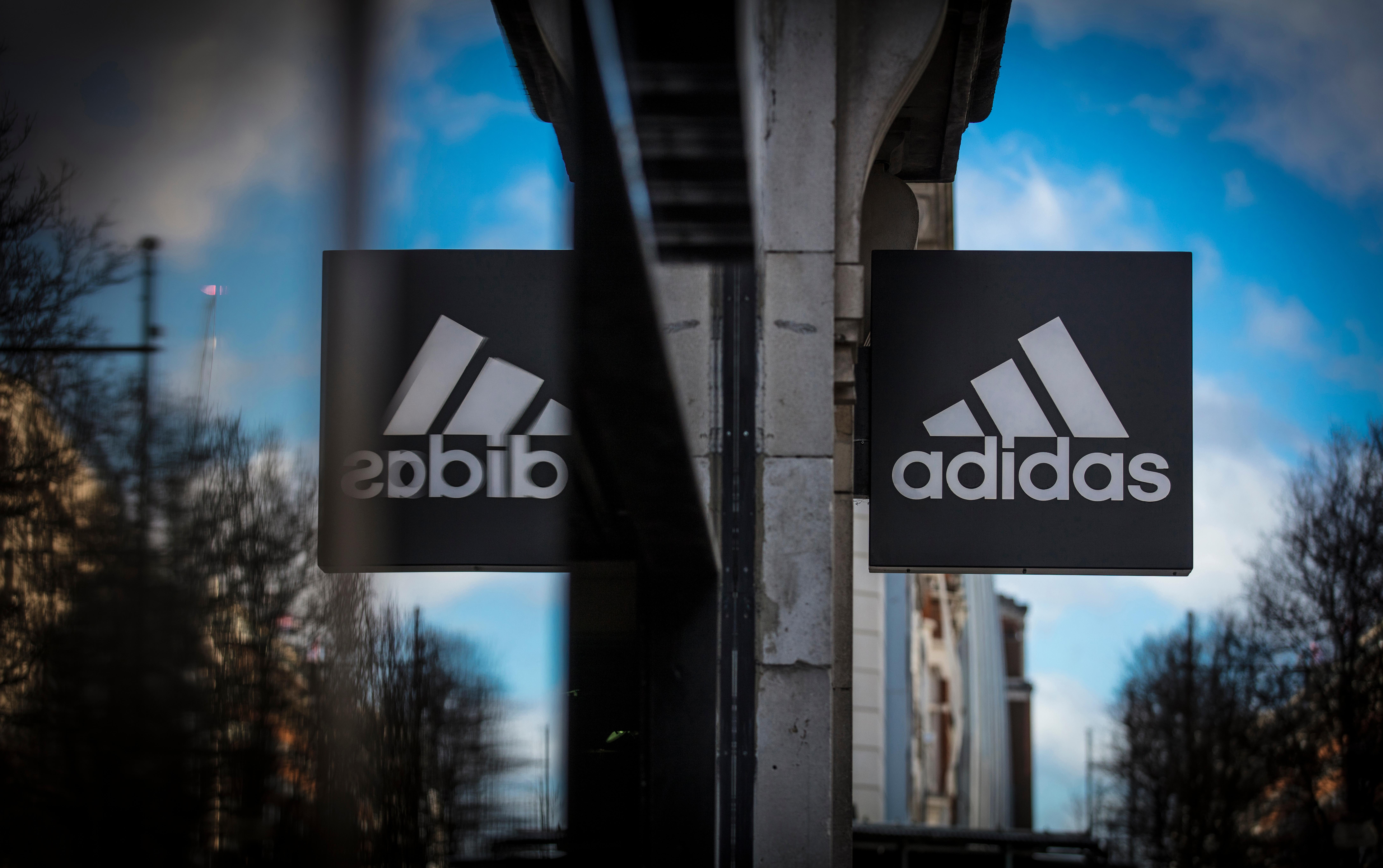 A flag with the Adidas logo