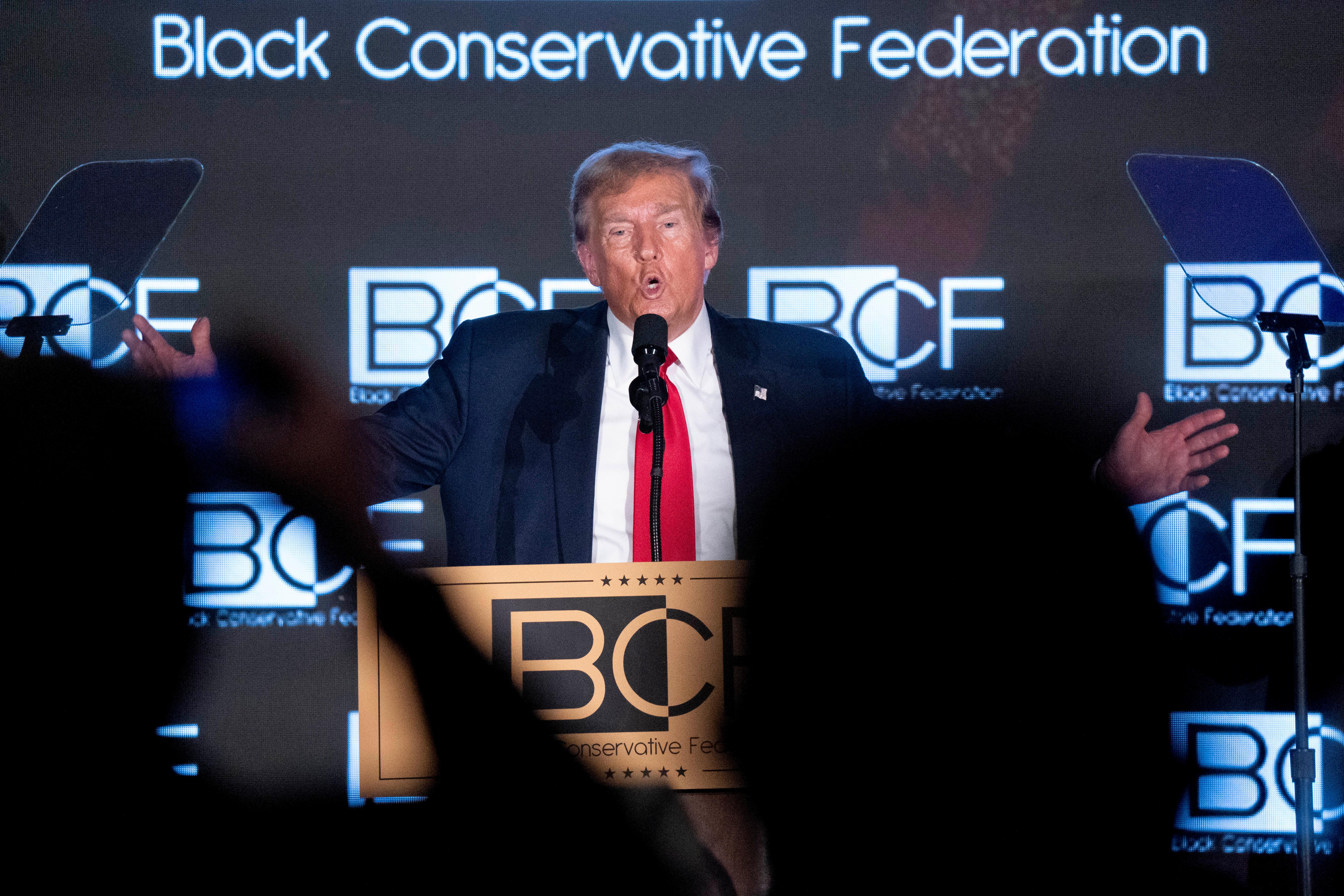 Former President Donald Trump speaks at the Black Conservative Federation Gala