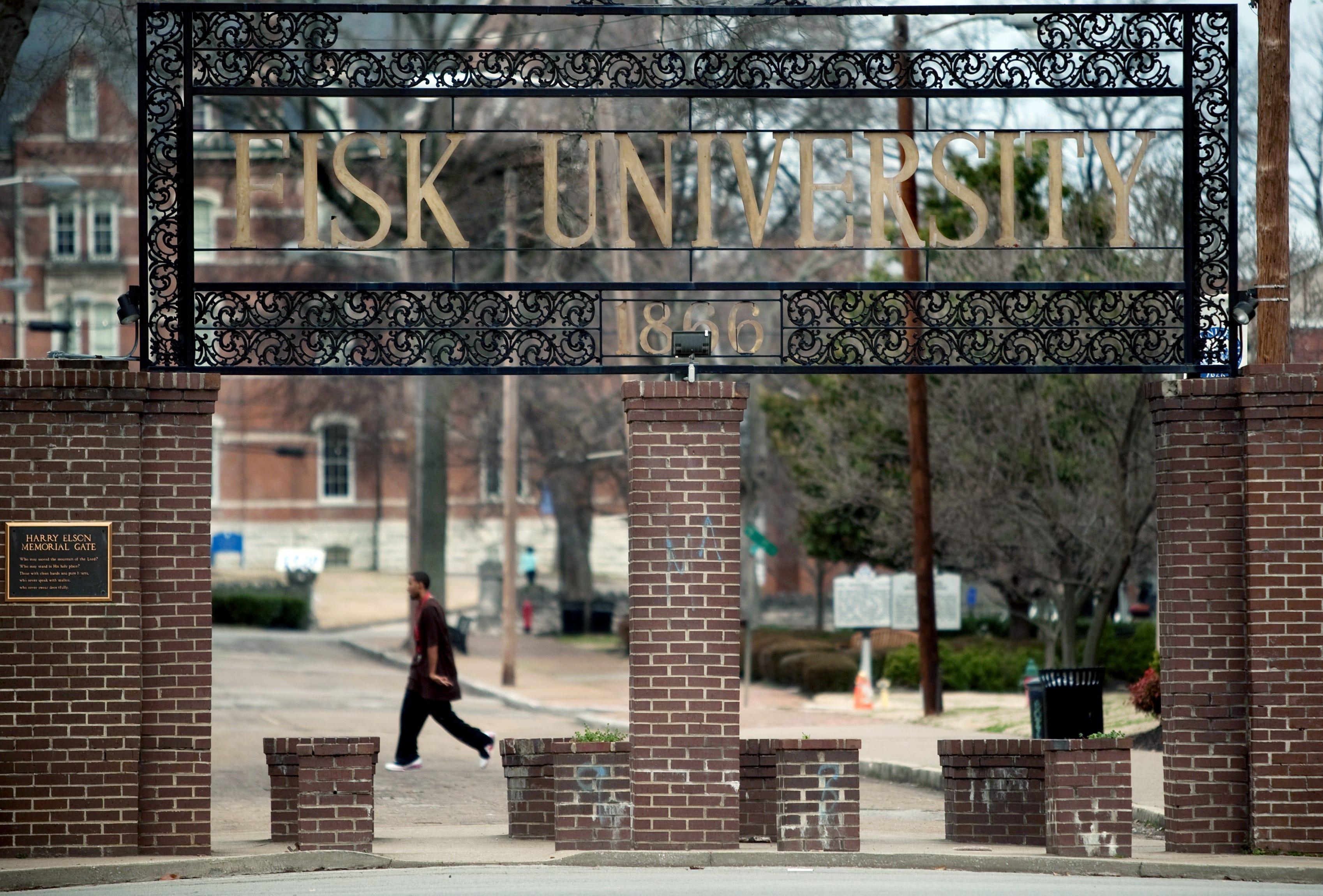 A student walks through campus of Fisk University in Nashville