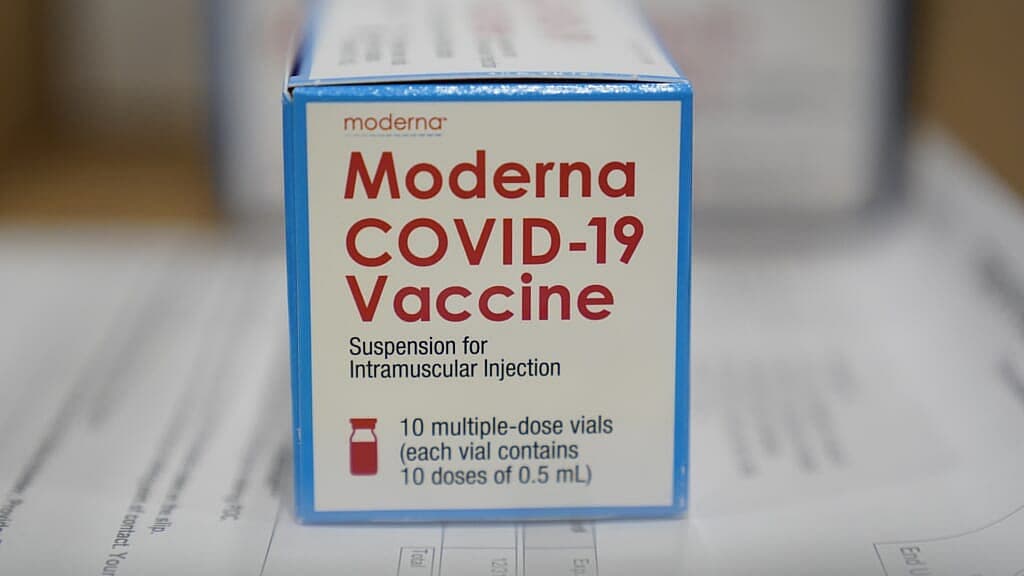Boxes containing the Moderna COVID-19 vaccine