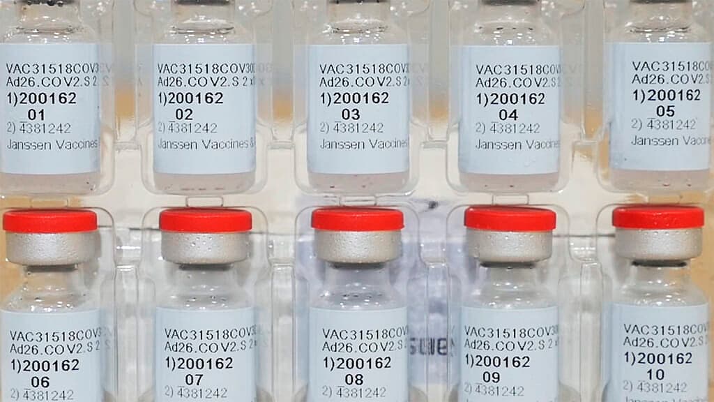 Vials of the Janssen COVID-19 vaccine