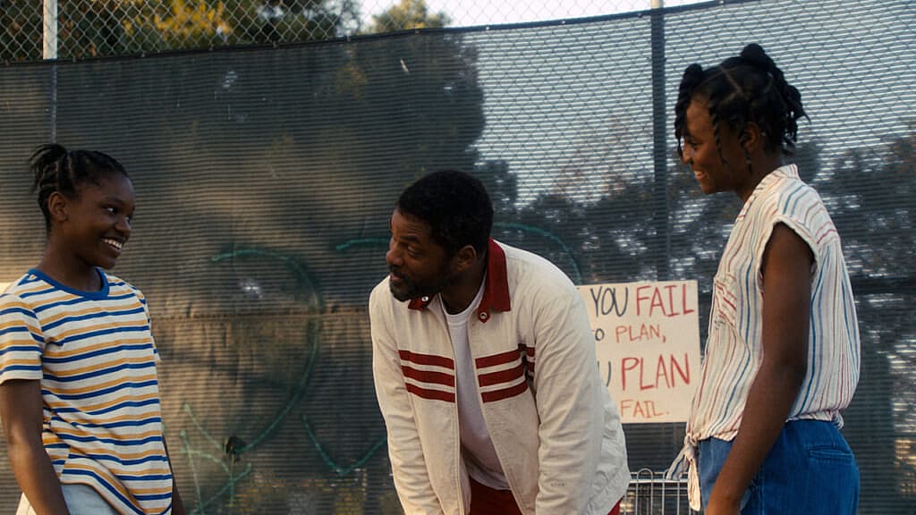 Actors Demi Singleton, Will Smith and Saniyya Sidney in "King Richard"
