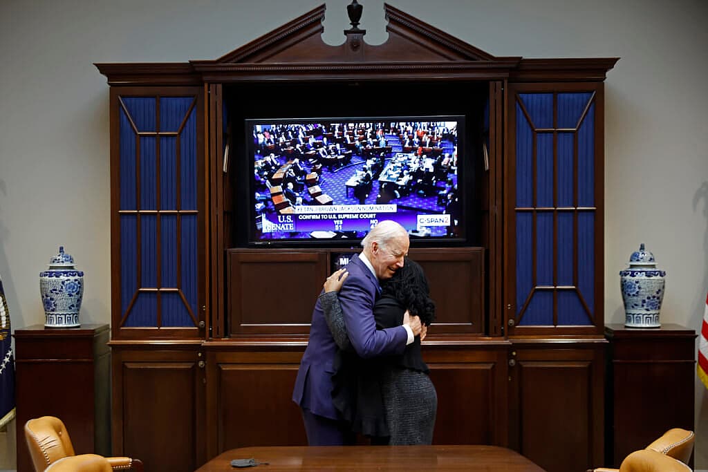President Joe Biden embraces Ketanji Brown Jackson