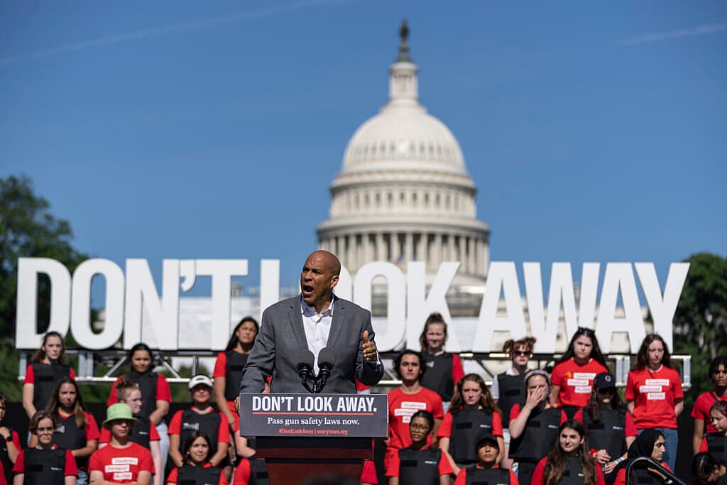 Sen. Cory Booker (D-NJ) speaks during a rally against gun violence