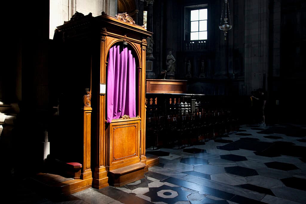 A confessional booth in a Catholic church