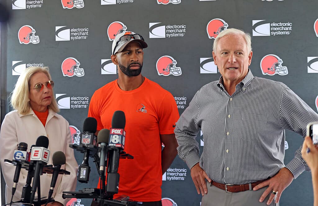 Cleveland Browns personnel Dee Haslam, Andrew Berry and Jimmy Haslam