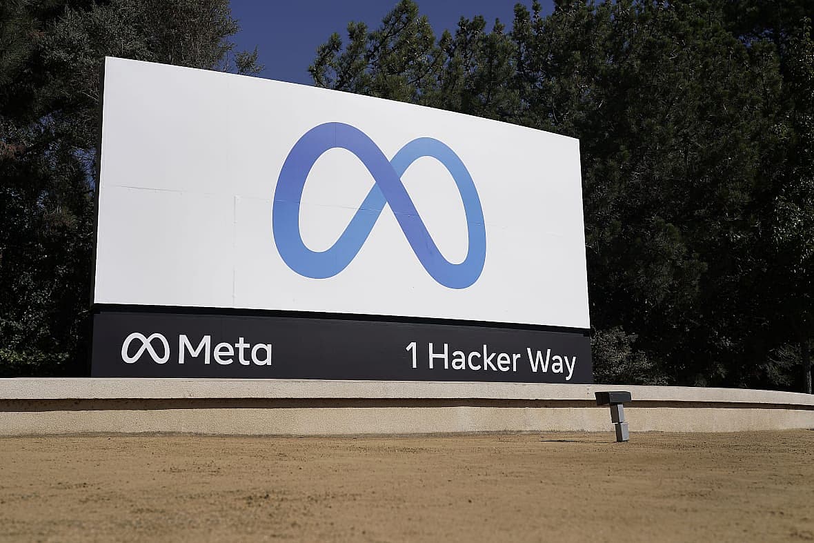 Facebook’s Meta logo sign at the company headquarters