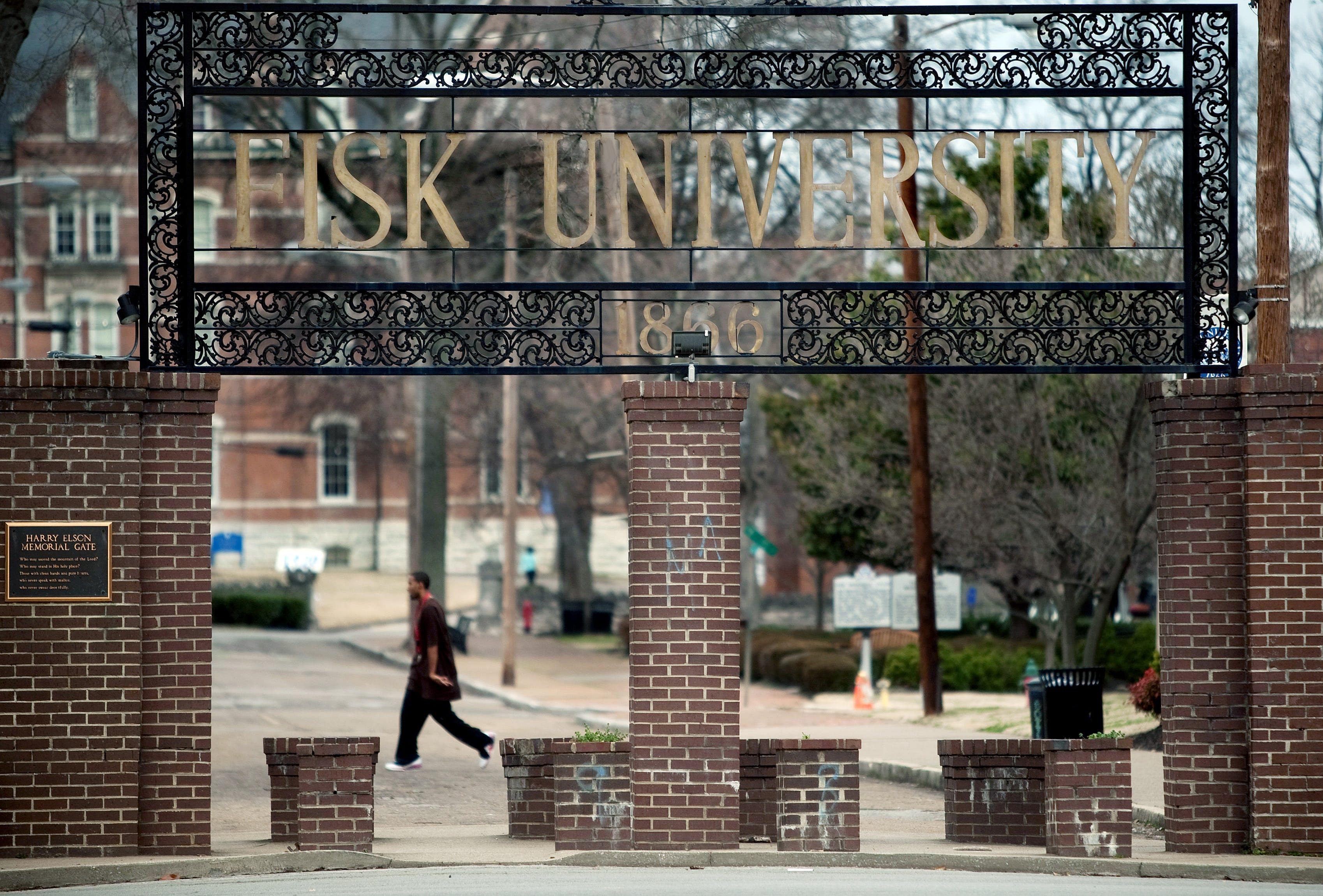 A student walks through campus of Fisk University in Nashville