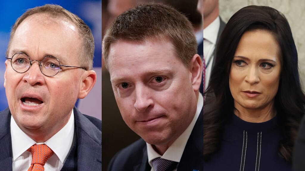 White House staffers Mick Mulvaney, Matthew Pottinger, and Stephanie Grisham
