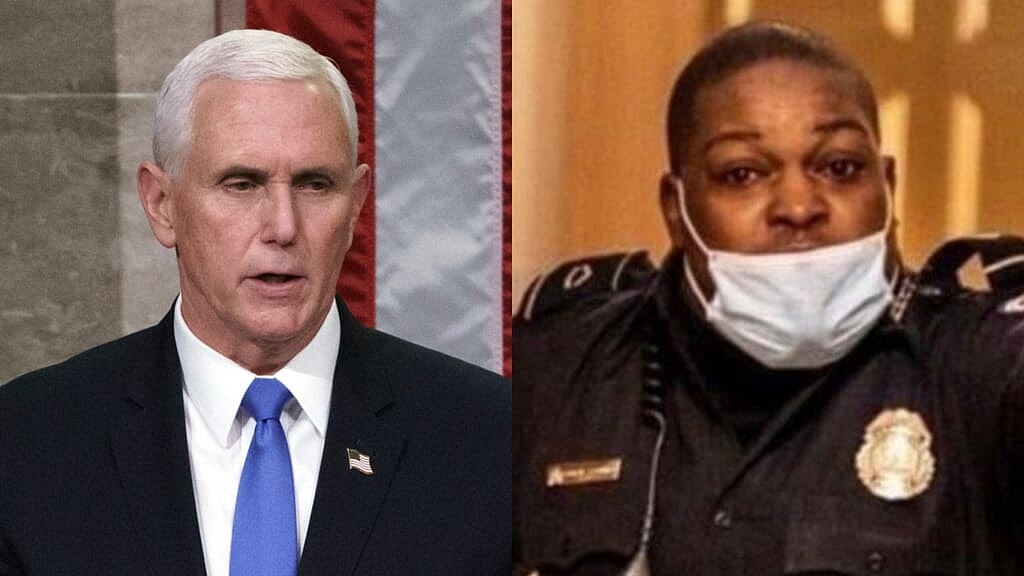 Former Vice President Mike Pence and Capitol Police Officer Eugene Goodman