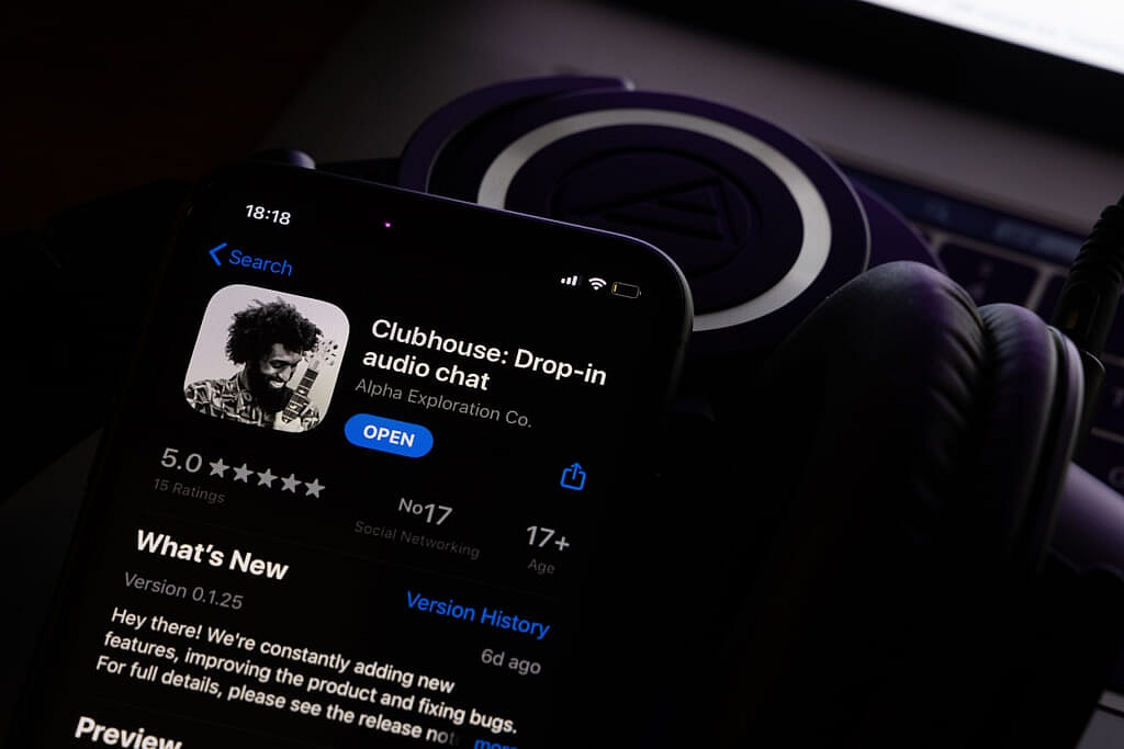 The Clubhouse app on a smartphone screen