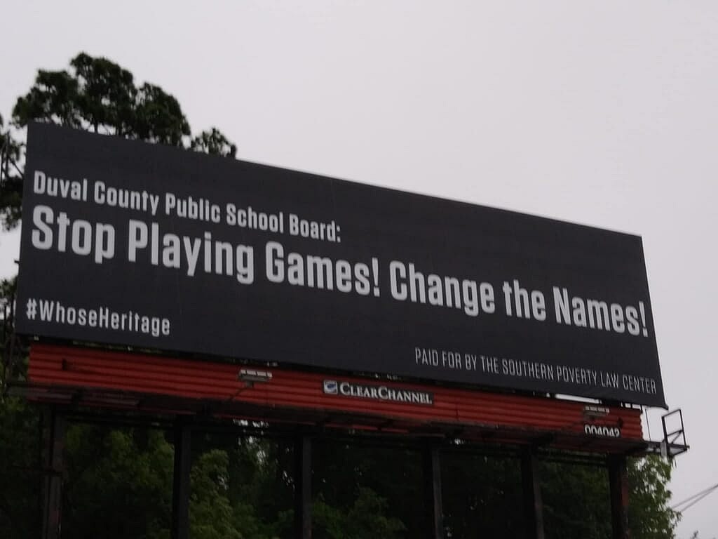 The “Stop Playing Games, Change the Names!” billboard