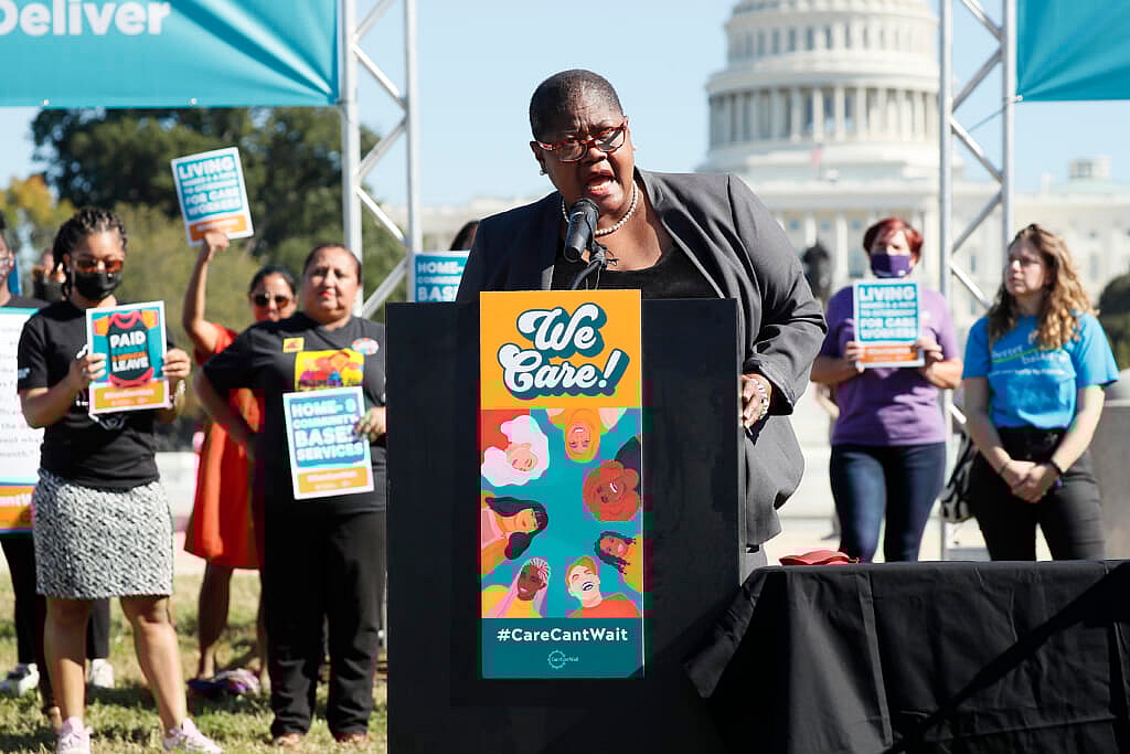 Melanie Campbell speaks outside Capitol building