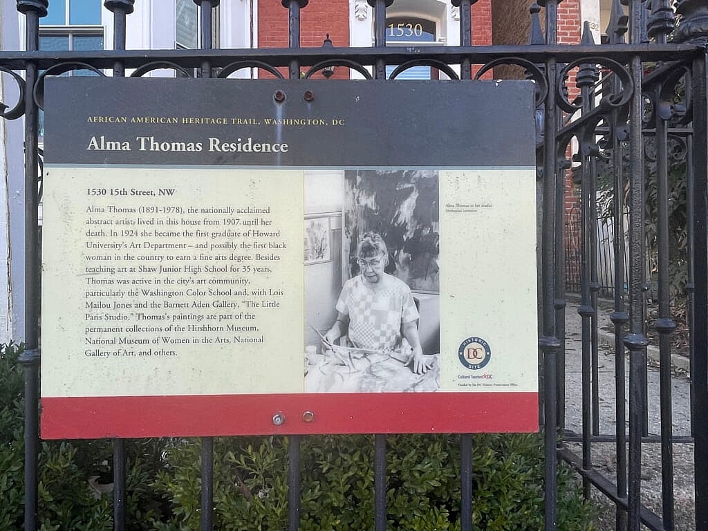 An informational sign commemorates artist Alma Thomas