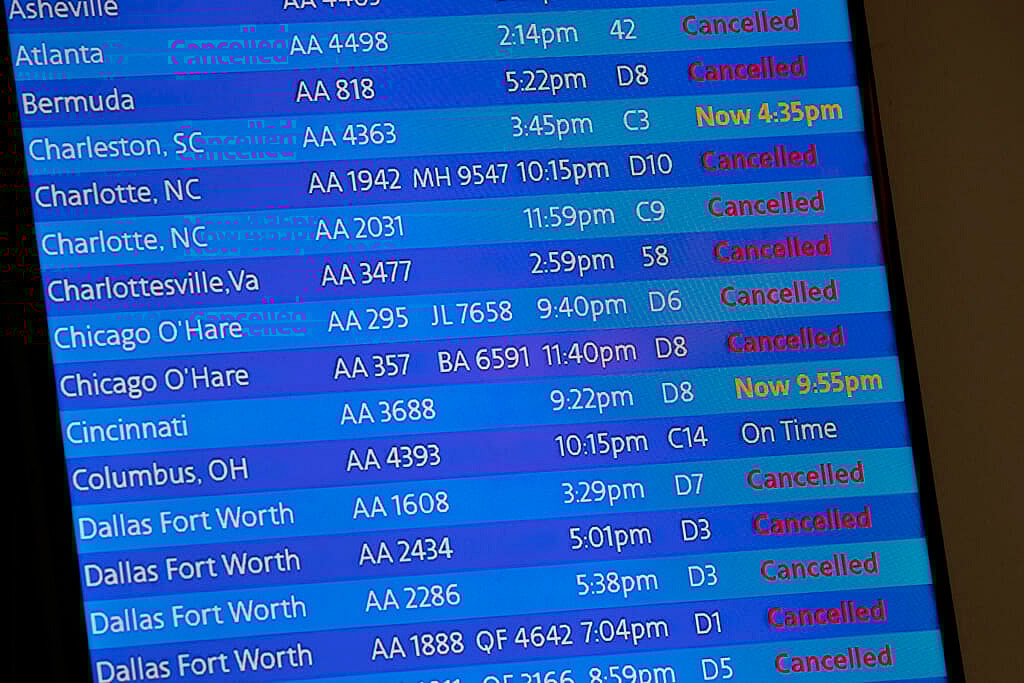 The arrivals board at New York’s LaGuardia Airport