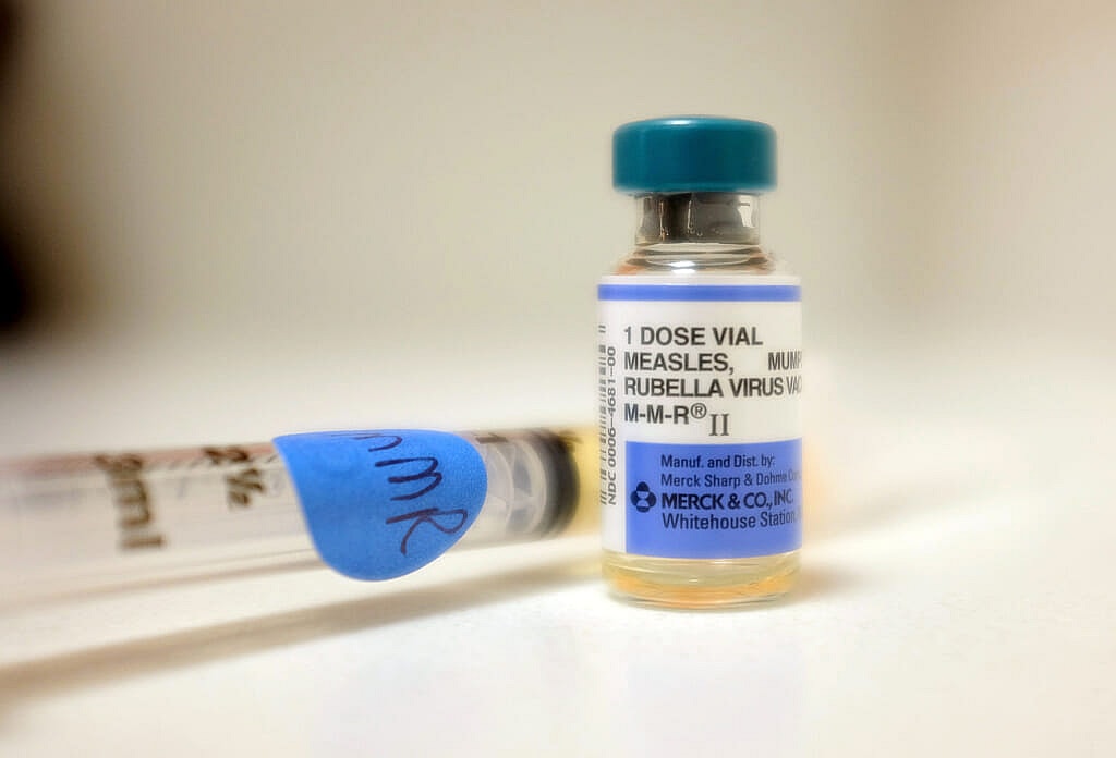 A bottle of measles vaccination