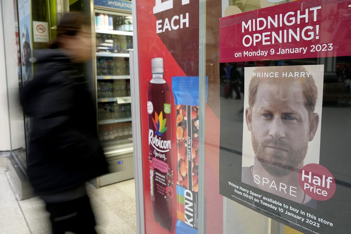A poster advertises Prince Harry's book, "Spare" 