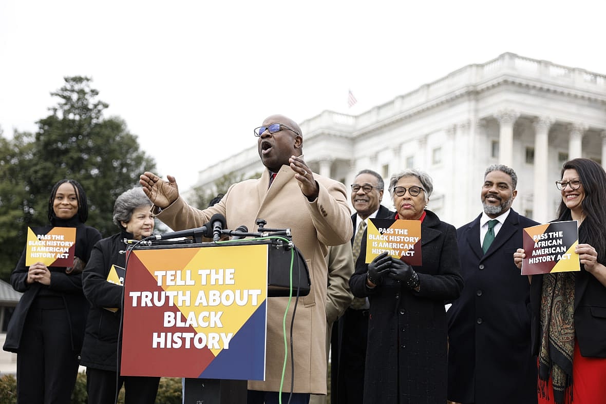 Rep. Jamaal Bowman (D-NY) speaks at a news conference