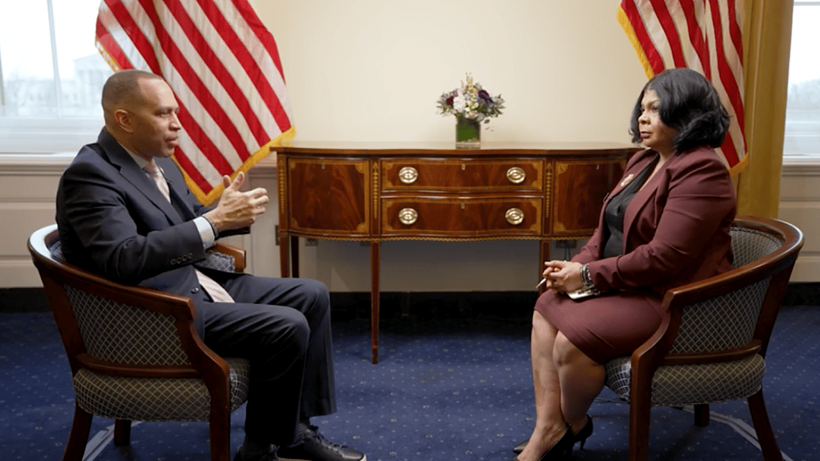 House Minority Leader Hakeem Jeffries is interviewed by April D. Ryan