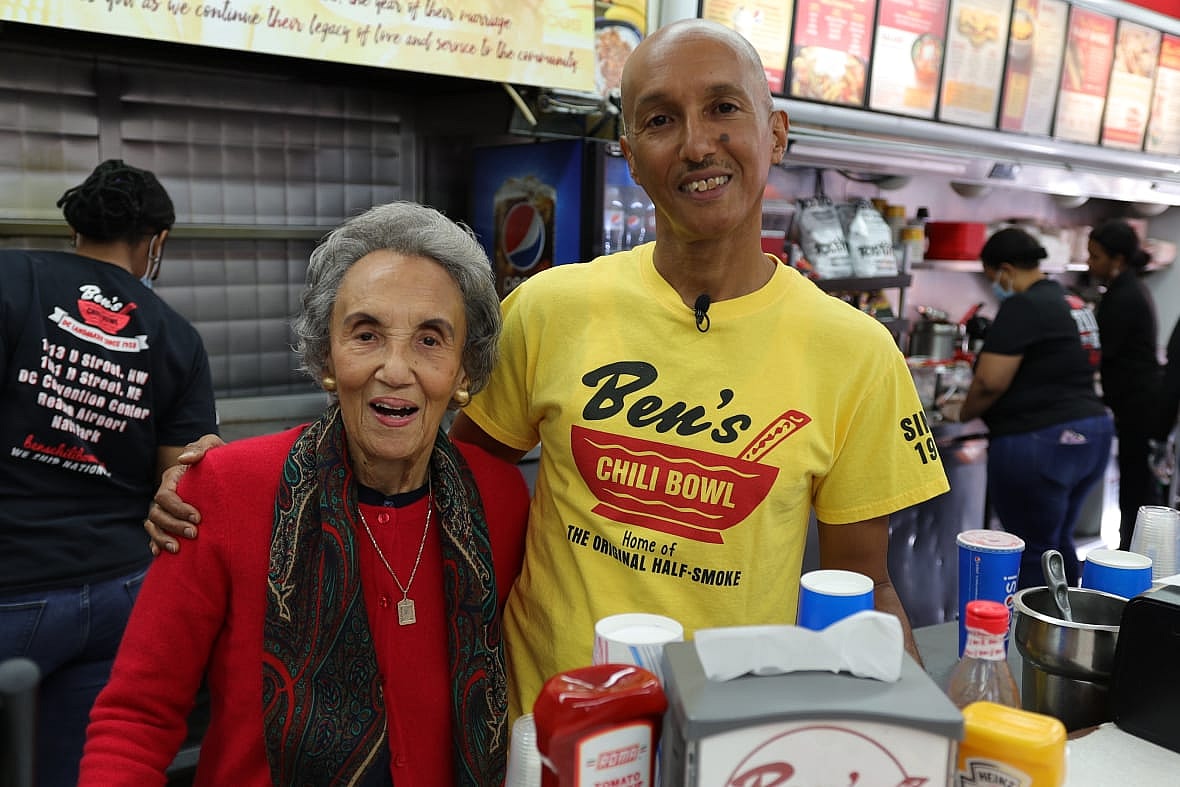 Host Shernay Williams with Ben’s Chili Bowl owner Virginia Ali
