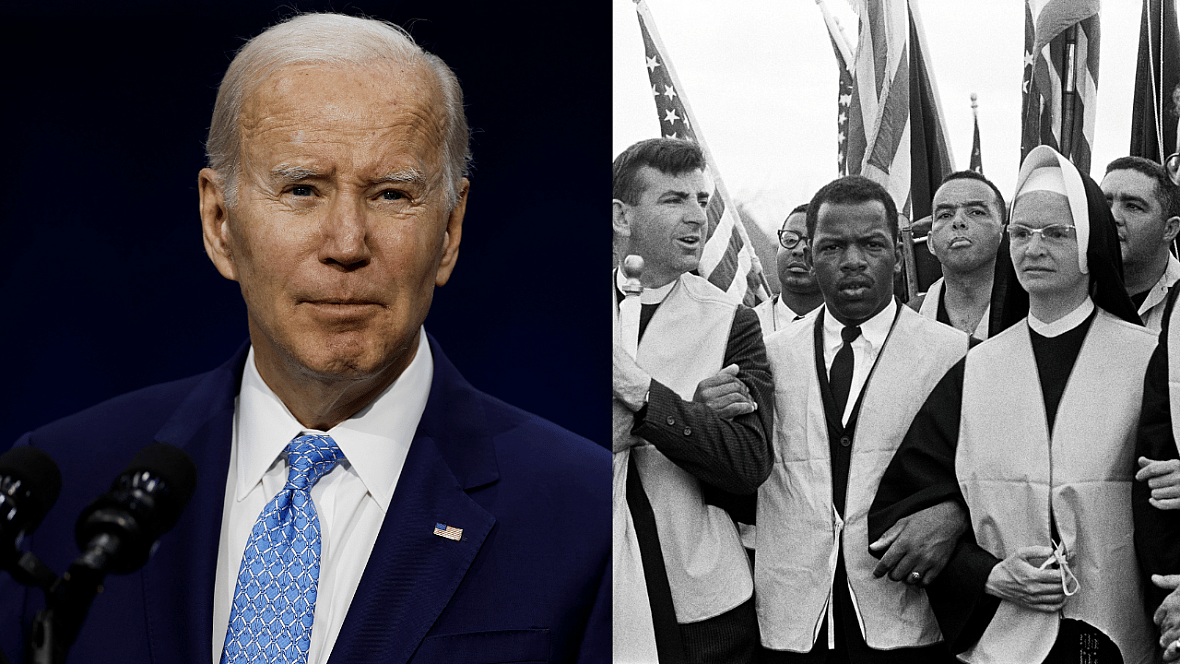 President Joe Biden and John Lewis during Bloody Sunday march